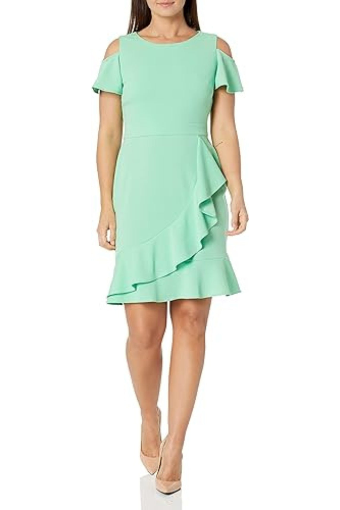 London Times Cold Shoulder Flounce Dress-0