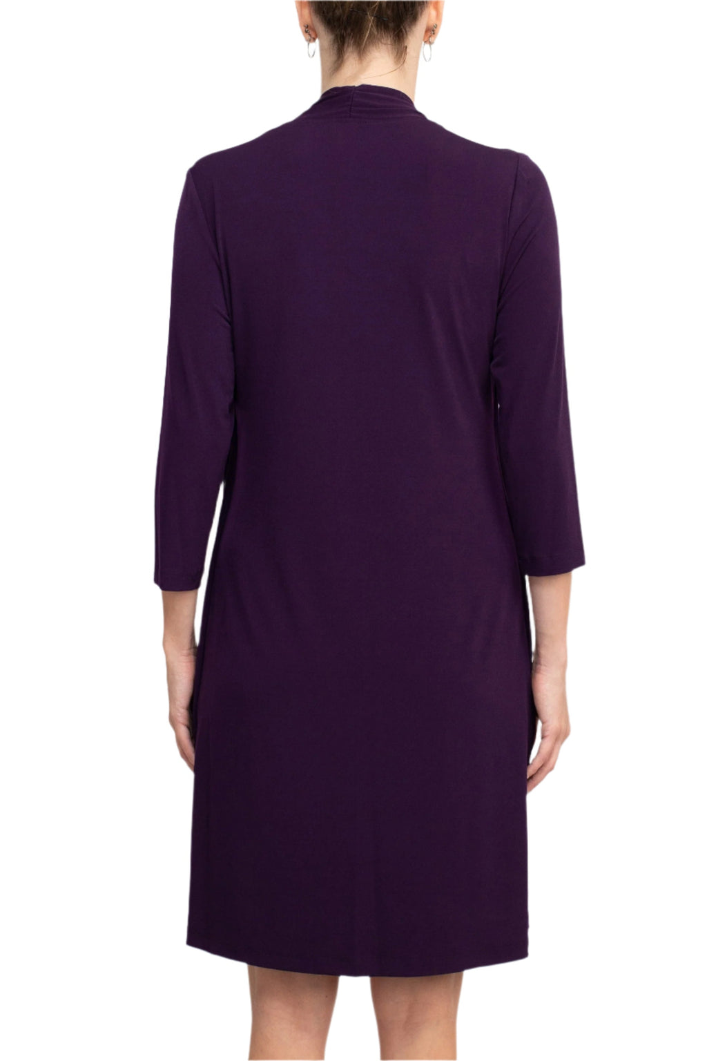 Connected Apparel Scoop Neckline 3/4 Sleeves Pull Over Short Metallic Knit Dress with Fixed Jacket-3