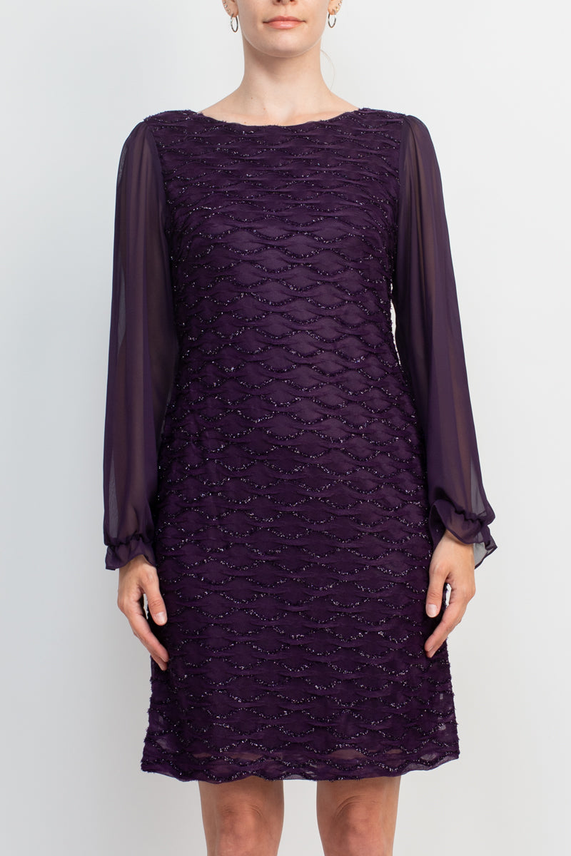 Connected Apparel Boat Neck Elastic Cuff Chiffon Sleeve Solid Dress-1